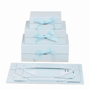 ZDH-007 blue Magnetic Gift Box with Lid and Ribbon